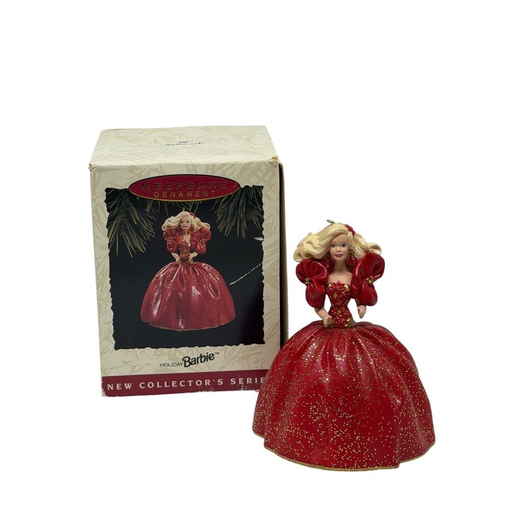 VTG Hallmark Keepsake Ornament #1 Holiday Barbie 1993 Handcrafted Red Dress 3.5"